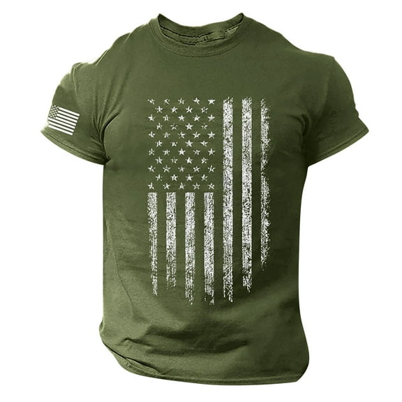 BRDFRL Flag Shirts for Men Casual Flag Graphic Patriotic Tshirts 4Th of July Shirts for Men Army Green L