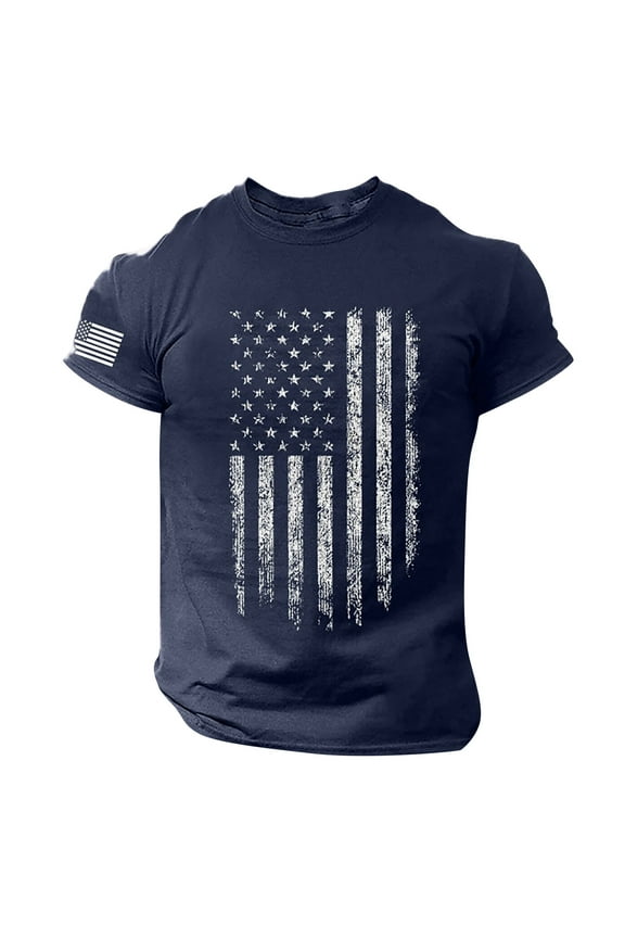 Flag Shirts for Men Casual Flag Graphic Patriotic Tshirts 4Th of July Shirts for Men Dark Blue 3XL