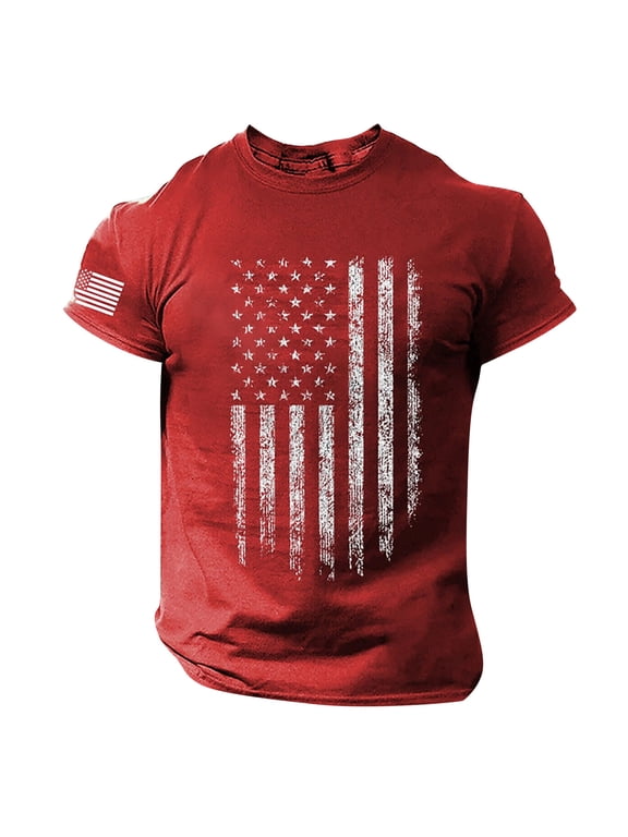 Flag Shirts for Men Casual Flag Graphic Patriotic Tshirts 4Th of July Shirts for Men Red L