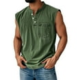 thumbnail image 1 of BRDFRL Henley Tank Top Men Summer Casual Sleeveless V Neck Button Up Muscle T Shirts with Pocket Beach Vacation Tops for Men Army Green XL, 1 of 4