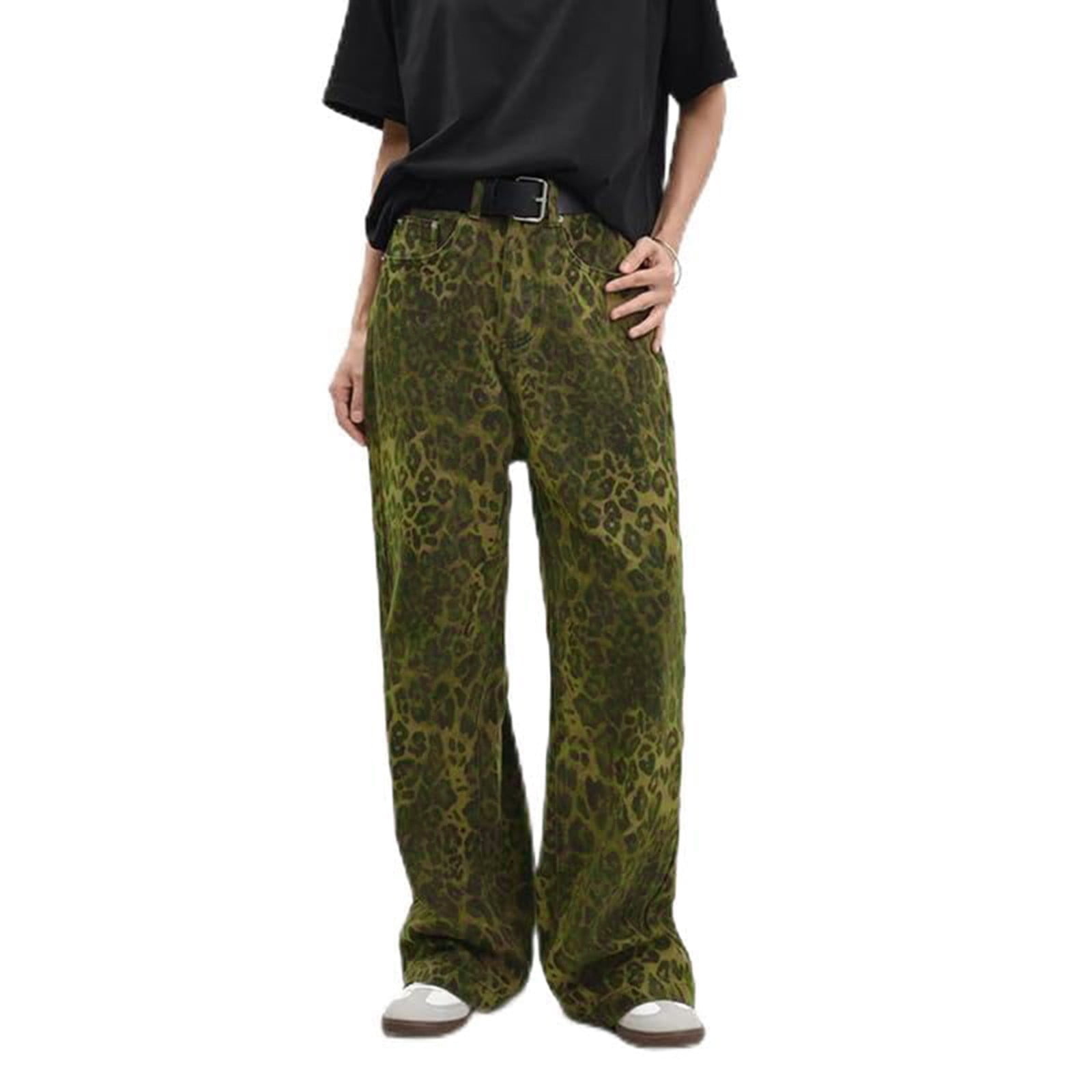 BRDFRL Leopard Print Jeans Cheetah Print Pants Straight Leg