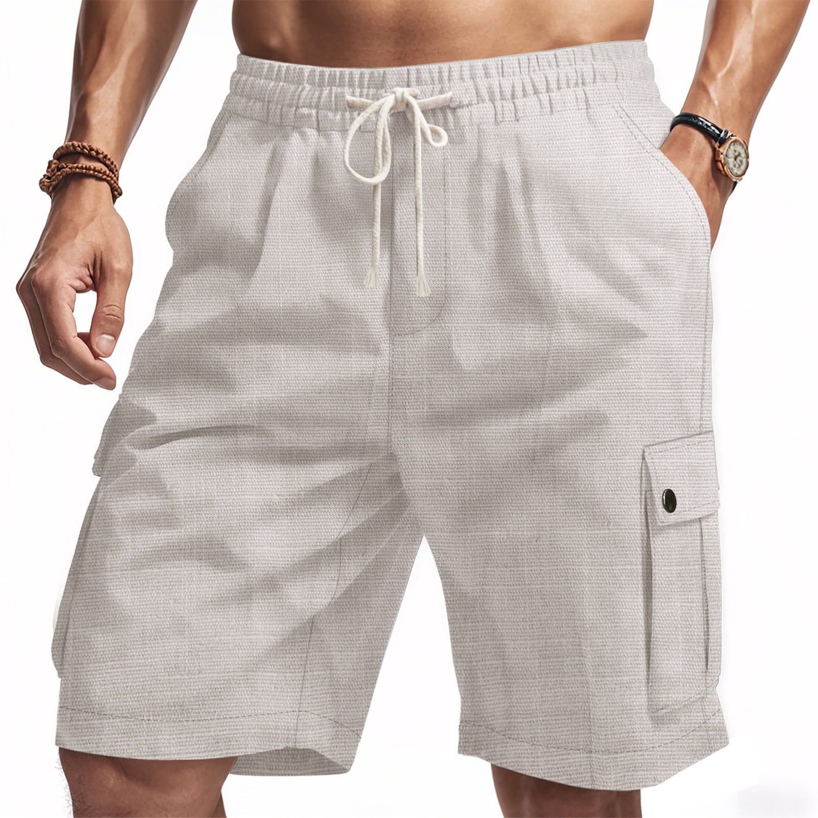 Mens linen shorts relaxed fit drawstring summer