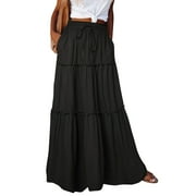 BRDFRL Maxi Long Skirts for Women Summer Flowy Renaissance Skirt with Pockets Black XL