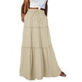 thumbnail image 1 of BRDFRL Maxi Skirt for Women Floral Boho Flowy Pleated Tiered Ruffle Elastic High Waist A Line Long Skirts with Pockets Khaki XL, 1 of 6