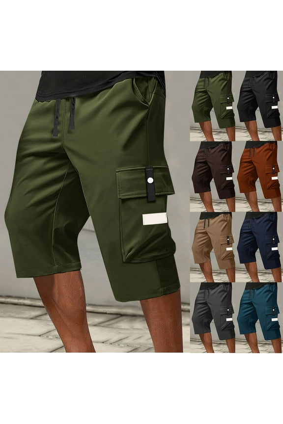 Men's Below Knee Long Shorts Cargo Capri Lightweight Hiking 3/4 Multi Pockets Deep Red 3XL