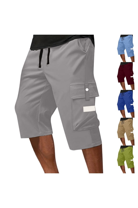 Men's Below Knee Long Shorts Cargo Capri Lightweight Hiking 3/4 Multi Pockets Sky Blue 3XL