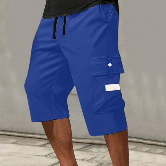 BRDFRL Men's Below Knee Long Shorts Lightweight Cargo Capri Hiking 3/4 Multi Pockets Royal Blue XL