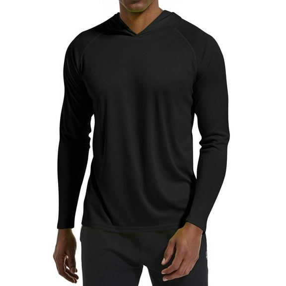 BRDFRL Men's Sun Protection Hoodie Shirts Long Sleeve UPF 50  Swim Fishing Shirt with Hood Lightweight Rash Guard UV SPF Black S