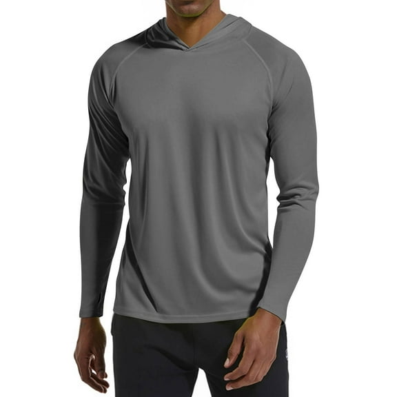 BRDFRL Men's Sun Protection Hoodie Shirts Long Sleeve UPF 50 Swim Fishing Shirt with Hood Lightweight Rash Guard UV SPF Dark Gray L