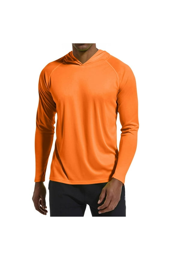 Men's Sun Protection Hoodie Shirts Long Sleeve UPF 50+ Swim Fishing Shirt with Hood Lightweight Rash Guard UV SPF Orange L