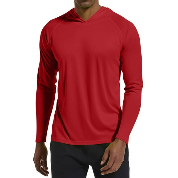BRDFRL Men's Sun Protection Hoodie Shirts Long Sleeve UPF 50  Swim Fishing Shirt with Hood Lightweight Rash Guard UV SPF Red XL