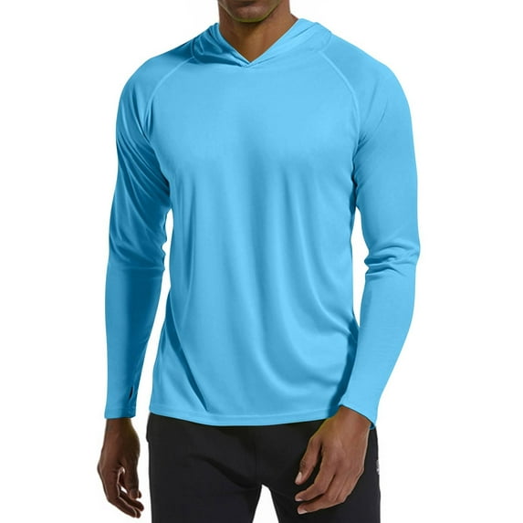 BRDFRL Men's Sun Protection Hoodie Shirts Long Sleeve UPF 50+ Swim Fishing Shirt with Hood Lightweight Rash Guard UV SPF Sky Blue XL
