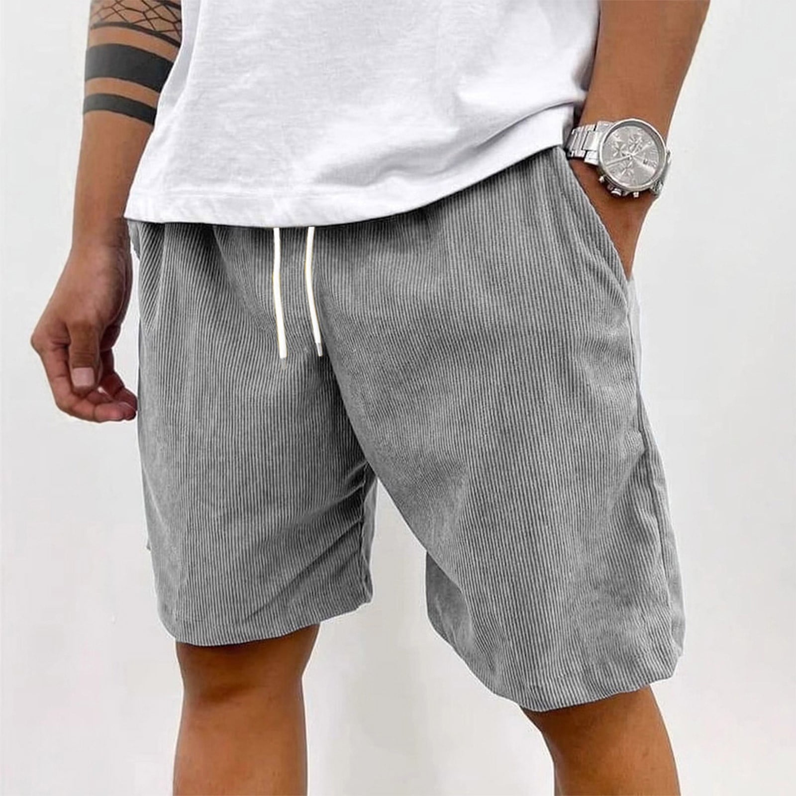 JOTOOK Men's Corduroy Shorts | Drawstring Elastic Waist | Casual Summer Shorts With Pockets - View #7