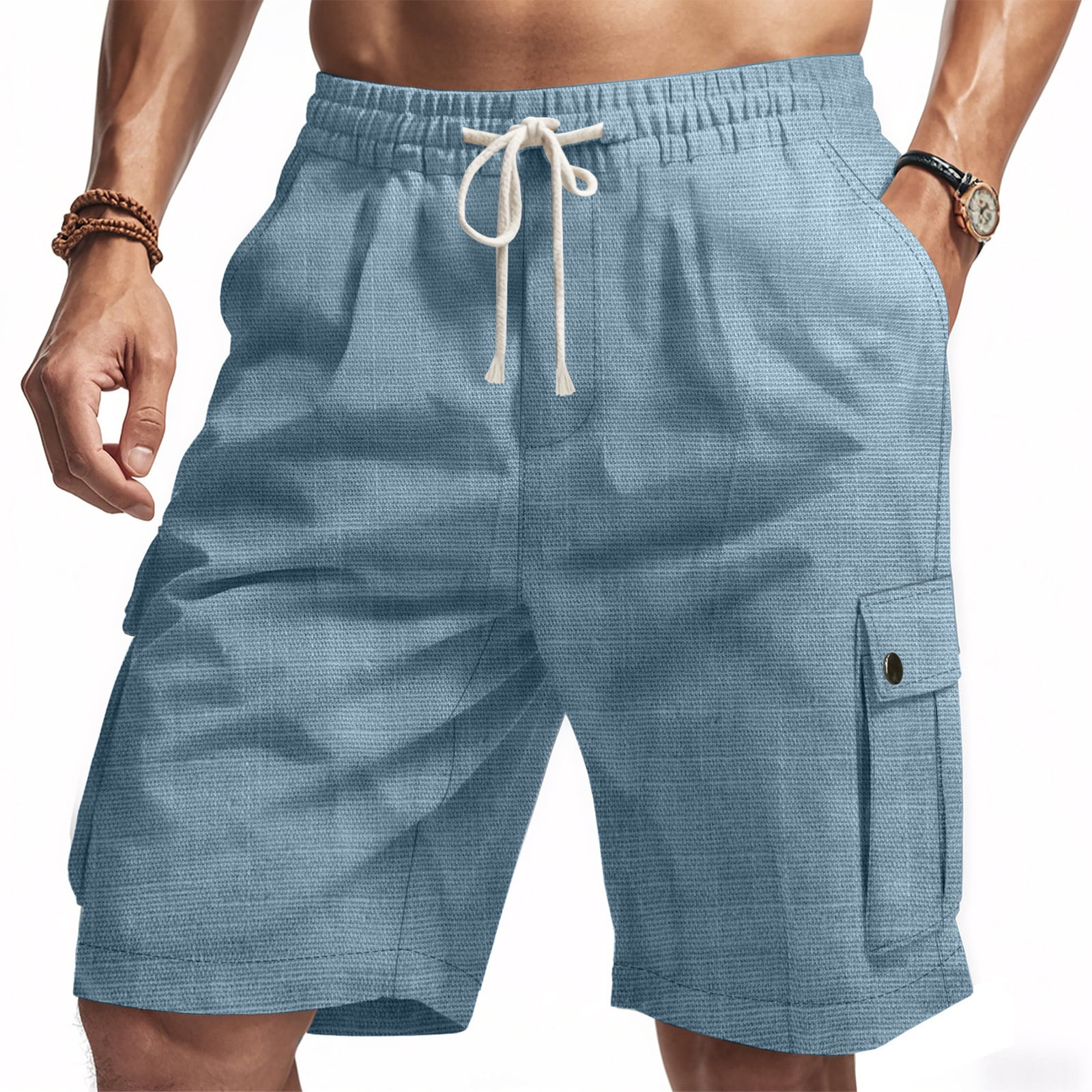 BRDFRL Mens Linen Cargo Shorts Casual Drawstring Shorts Relaxed Fit ...