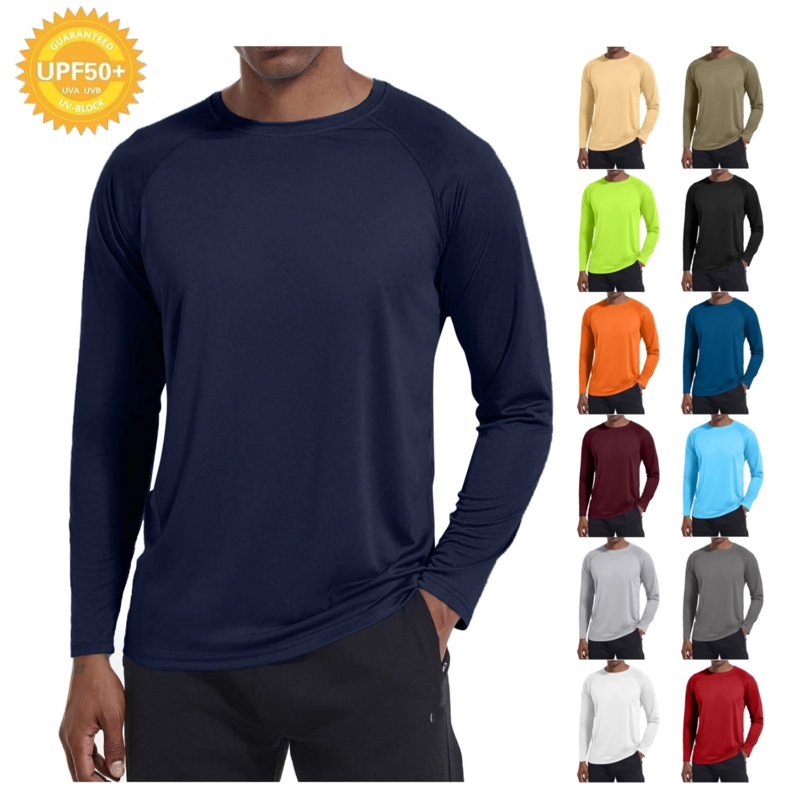 BOOJO Men's Long Sleeve Shirts 3-Pack – UPF 50+ Sun Protection, Moisture Wicking, Quick Dry