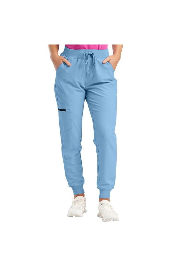 Petite/Regular/Tall Stretchy Jogger Scrubs Yoga Style Scrub Pants for Women High Waisted Blue XL