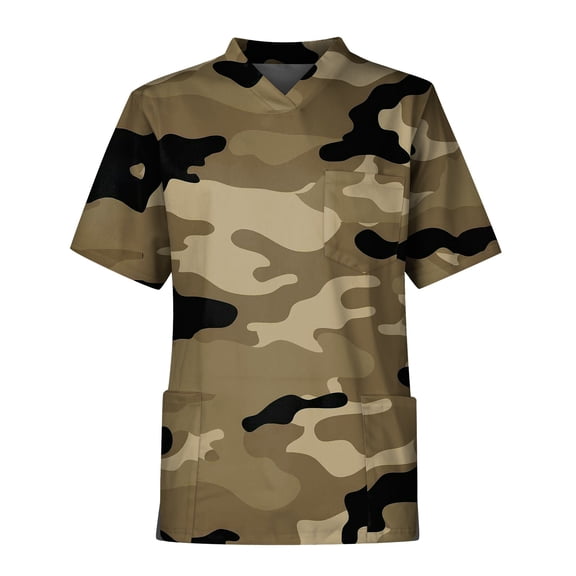 BRDFRL Printed Scrub Tops for Men Plus Size V-Neck Short Sleeve Workwear with 3 Pocket Black 3XL