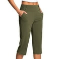 thumbnail image 1 of BRDFRL Pull On Capri Pants for Women Elastic Waist Cropped Stretch Office Pants with Pockets Army Green L, 1 of 8