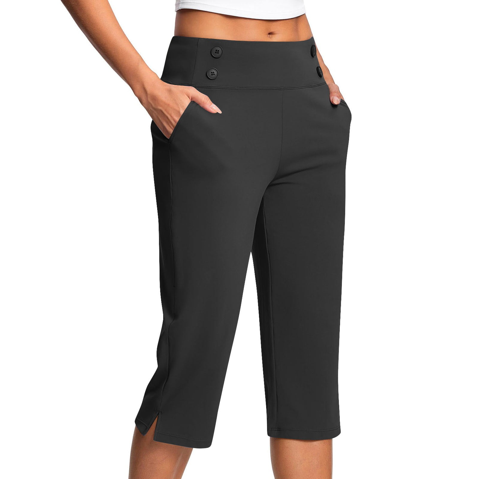 BRDFRL Pull On Capri Pants for Women Elastic Waist Cropped Stretch