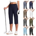 thumbnail image 1 of BRDFRL Pull On Capri Pants for Women with Pockets Elastic Waist Cropped Golf Pants Capri Stretch Office Pant Brown L, 1 of 9