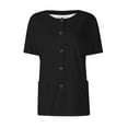 thumbnail image 1 of BRDFRL Scrubs Short Sleeve Workwear With Two Pockets Snap Front Printed Crew Neck Top Black 2XL, 1 of 4