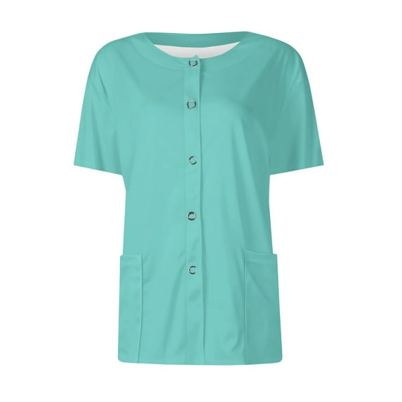 BRDFRL Scrubs Short Sleeve Workwear With Two Pockets Snap Front Printed Crew Neck Top Mint Green 5XL