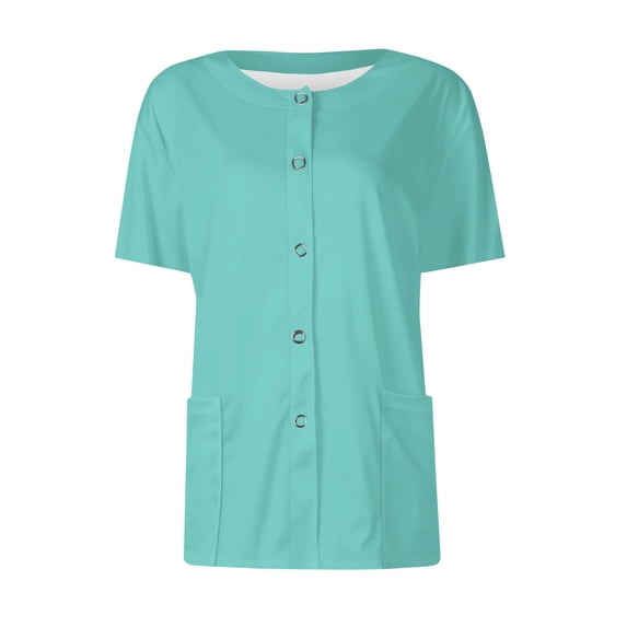BRDFRL Scrubs Short Sleeve Workwear With Two Pockets Snap Front Printed Crew Neck Top Mint Green S