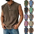 thumbnail image 1 of BRDFRL Sleeveless Shirts for Men Vintage Button Down Henley Muscle Fit Gym Workout Tops Khaki 2XL, 1 of 5