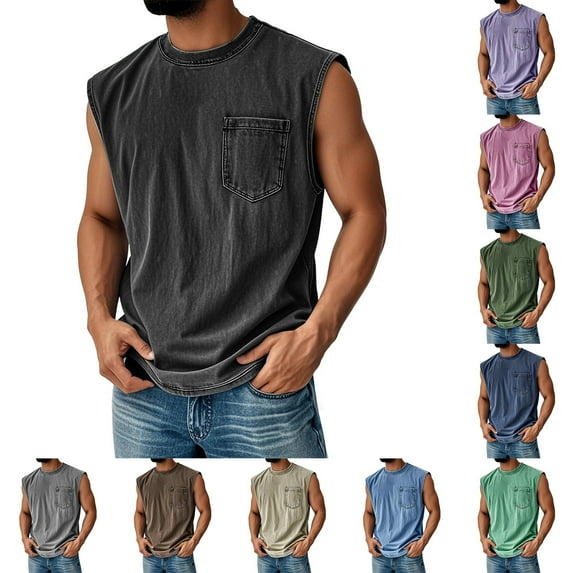 BRDFRL Sleeveless Shirts for Men Vintage Crew Neck Gym Tops Light pink M