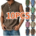 thumbnail image 1 of BRDFRL Sleeveless Shirts for Men Vintage Distressed V Neck Button Henley Gym Tops Brown 2XL, 1 of 5