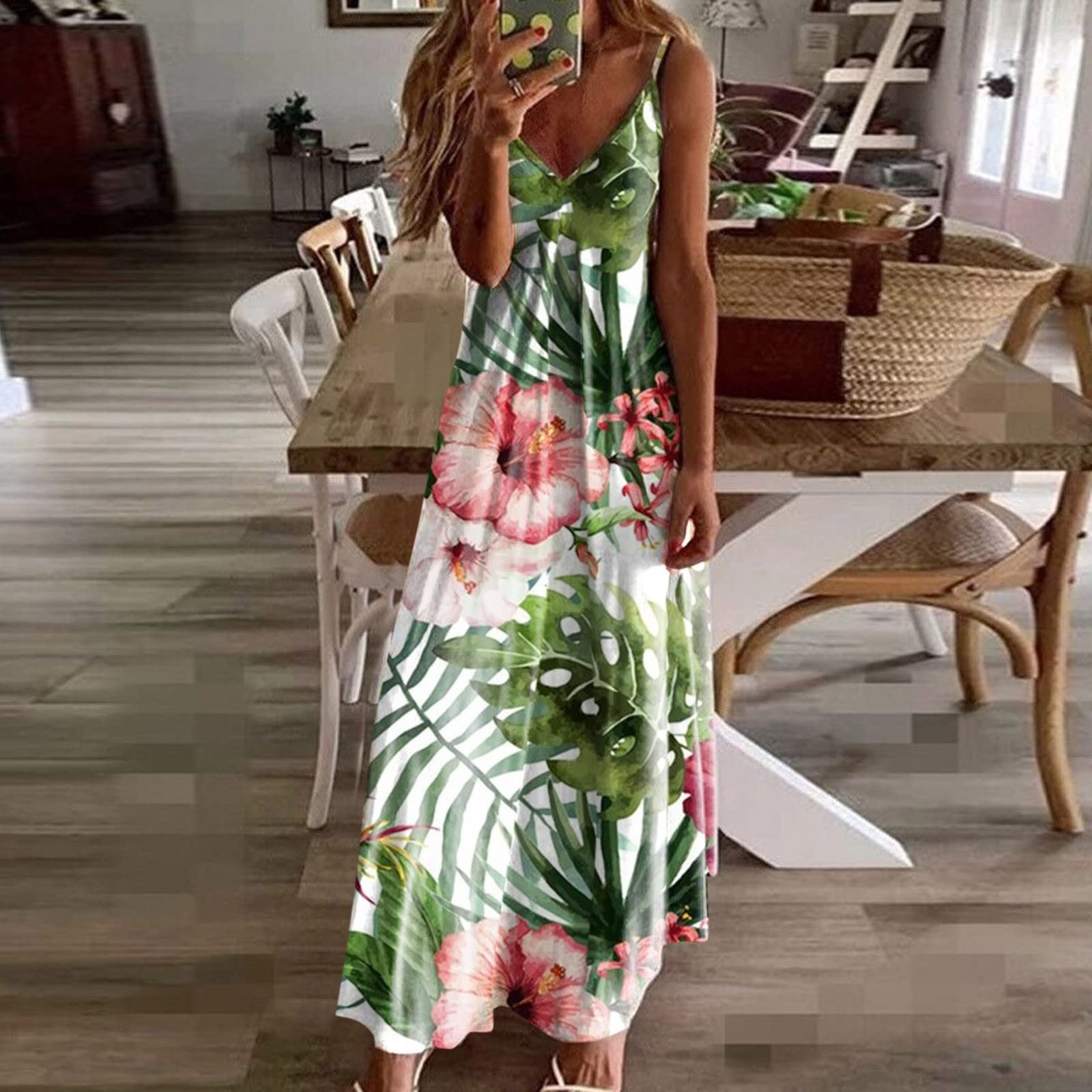 BRDFRL Summer Dresses for Women 2024,Sleeveless Boho Sundress Casual V
