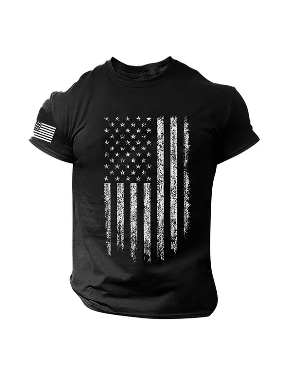 Summer T-Shirts for Men Flag Short Sleeve Workout Graphic Tees Casual Crewneck 4th of July Patriotic Shirts Black XL