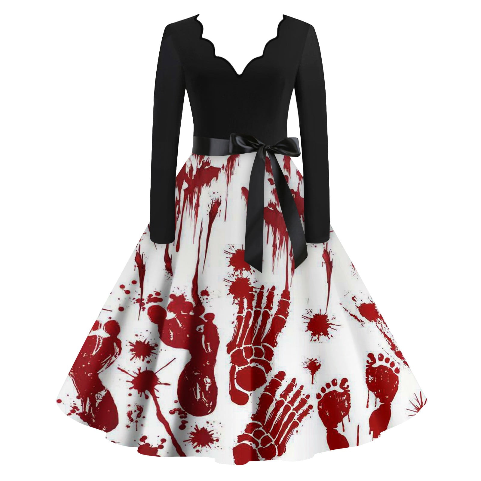 BRDFRL Swing Halloween Dresses for Woman Halloween Bloody Long Sleeve