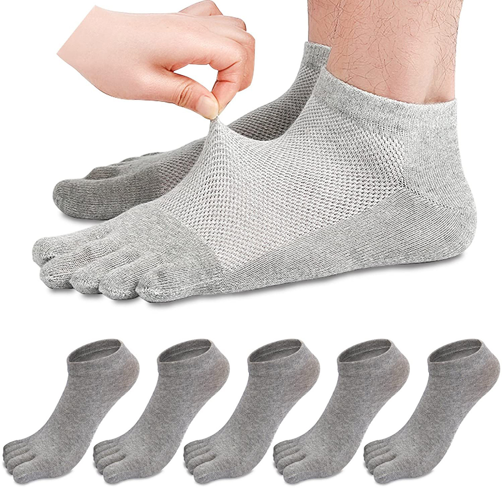 5 Pairs Women's 100% Cotton Low Cut Five Finger Toe Socks – Breathable Ankle Socks, Size 7-9, Multicolor