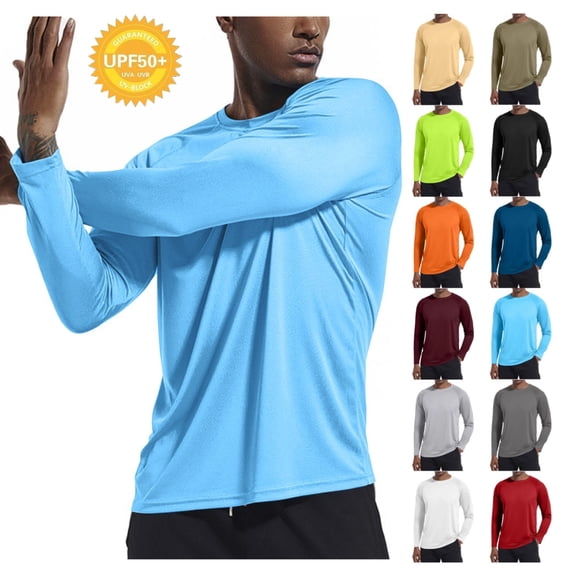 BRDFRL Swim Shirts for Men Rash Guard Long Sleeve UPF 50+ UV Protection Sun Block SPF Cool Athletic Gym Tee Shirts for Men Hiking Running Red S