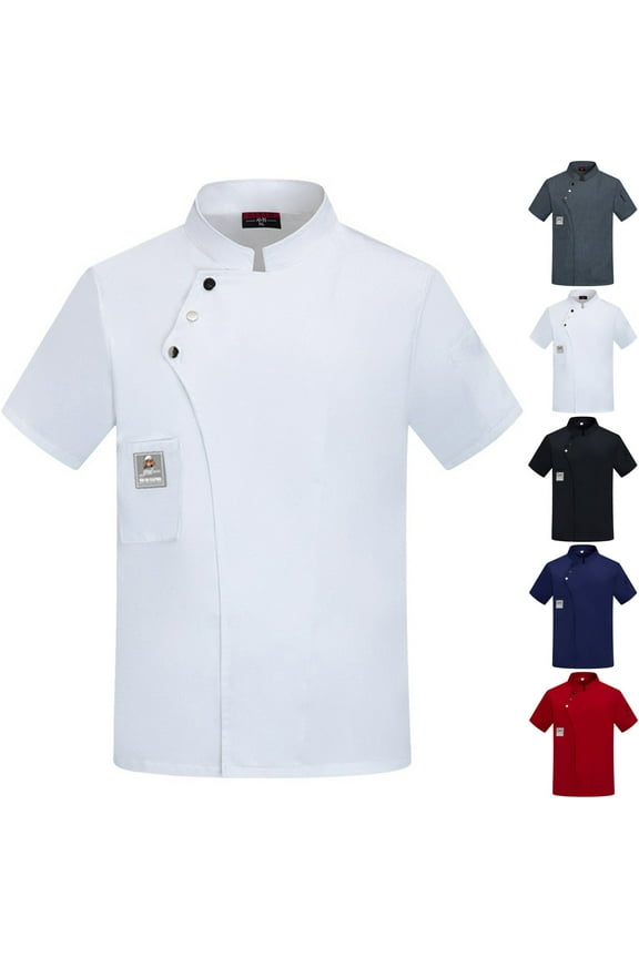 Unisex Chef Coat Kitchen Short/Long Sleeve Chef Jacket for Men and Women Gray M