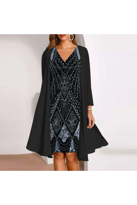 Women 1920s Gatsby Cocktail Sequin Art Deco Flapper Dress Black 3XL