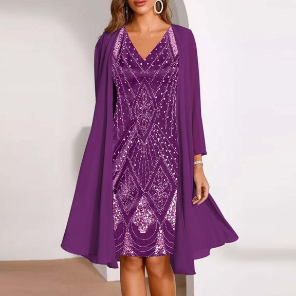 BRDFRL Women 1920s Gatsby Cocktail Sequin Art Deco Flapper Dress Purple 2XL