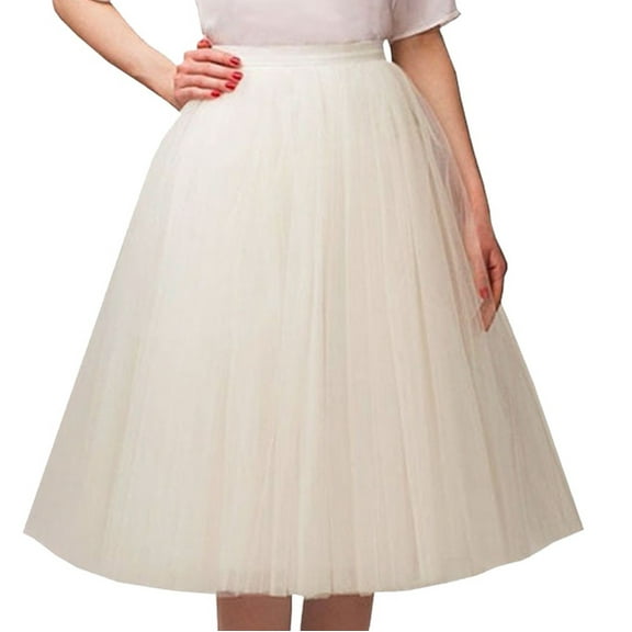 BRDFRL Women A-Line Tulle Skirt Tutu Knee Length Beige M