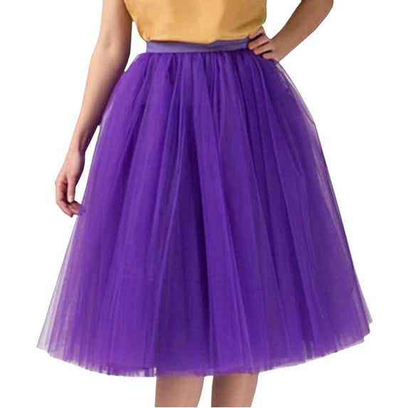 BRDFRL Women A-Line Tulle Skirt Tutu Knee Length Dark Purple XL