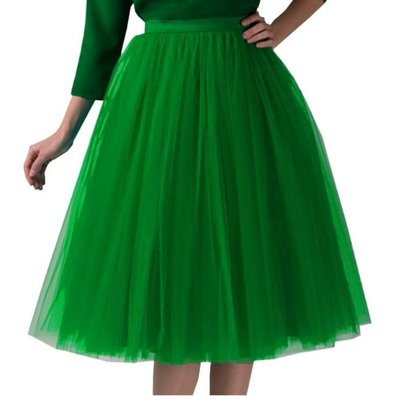 BRDFRL Women A-Line Tulle Skirt Tutu Knee Length Green M