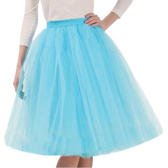 BRDFRL Women A-Line Tulle Skirt Tutu Knee Length Light Blue M