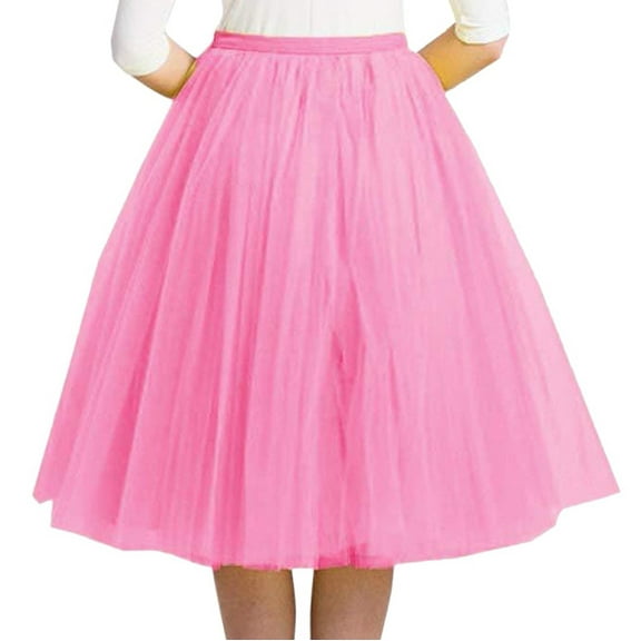 BRDFRL Women A-Line Tulle Skirt Tutu Knee Length Pink M