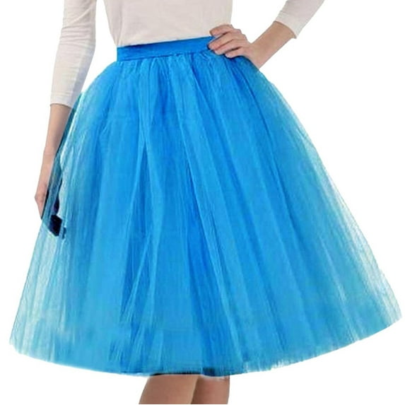 BRDFRL Women A-Line Tulle Skirt Tutu Knee Length Sky Blue M