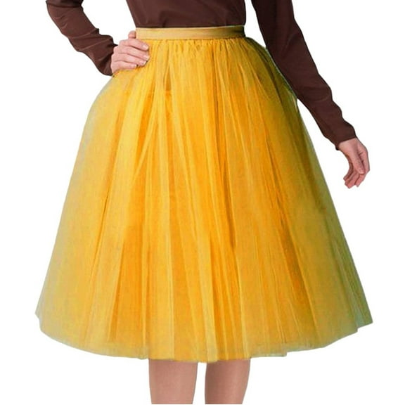 BRDFRL Women A-Line Tulle Skirt Tutu Knee Length Yellow M