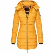 BRDFRL Women Jacket Reversible Spring and Winter Fashion Warm Quilted Long Hooded Padded Bubble Coat Yellow S