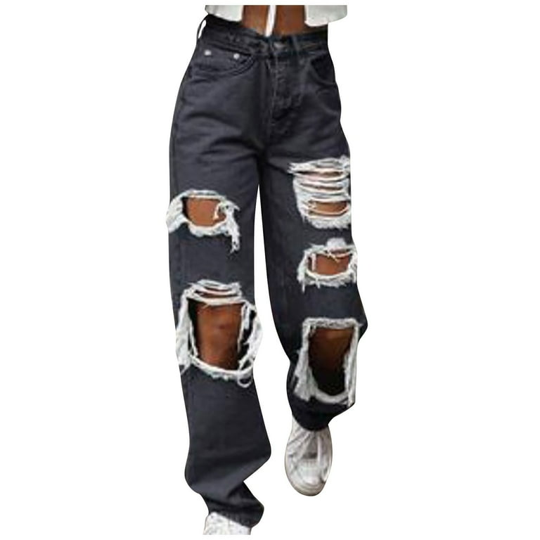 BRDFRL Women Ripped Boyfriend Jeans High Waist Baggy Denim Pants