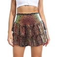 thumbnail image 1 of BRDFRL Women Sequin Skirt Sparkly Cute High Waist Ruffle Flowy Shiny Glitter Mini Short Skirts Night Out Club Party Gold L, 1 of 6