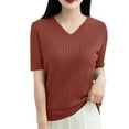 thumbnail image 1 of BRDFRL Women Summer Knit Shirt Blouse V Neck Short Sleeve Pullover Sweater Tops Coffee L, 1 of 6