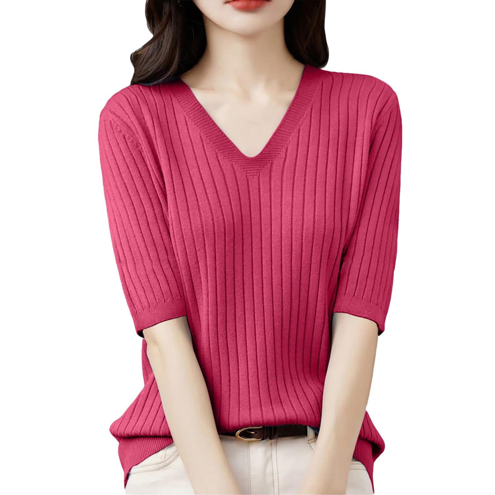 Short Sleeve Light Knitwear pullover - Pink
